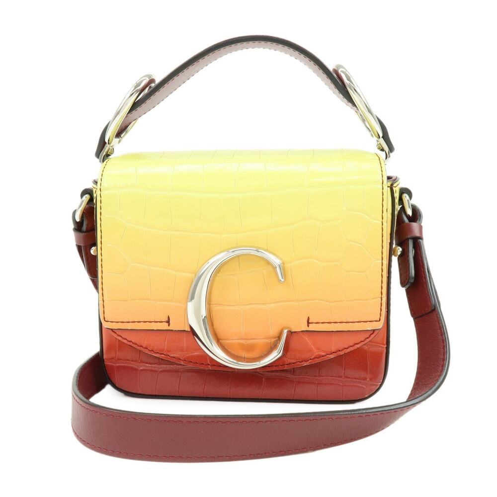 Chloe C Croc-Embossed Leather Shoulder Bag Multicolor